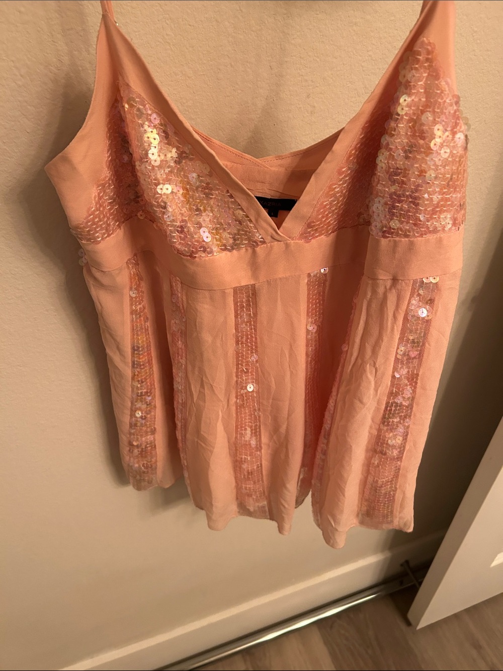 BCBG Sequin Trim Pink/Peach Slip Top